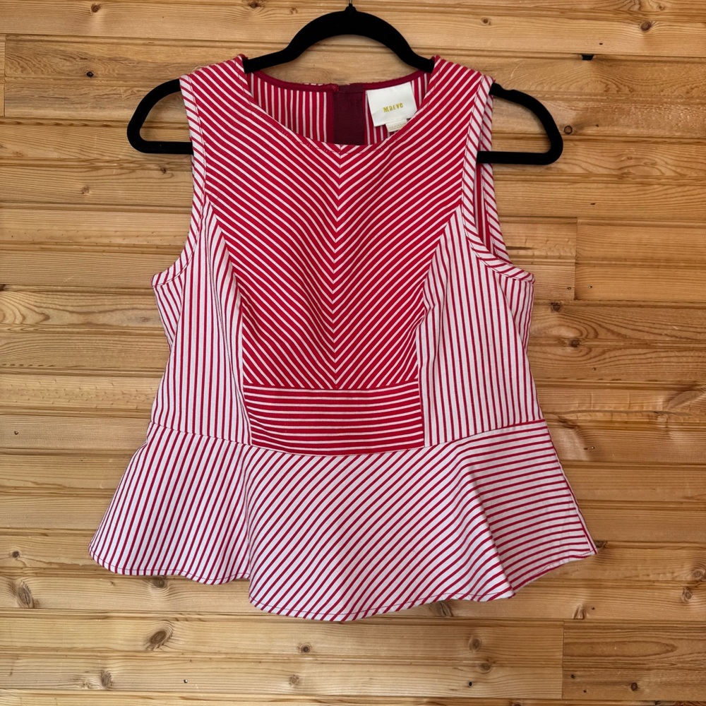 Maeve Peplum Sleeveless Flare Striped Red White Zipper Women’s Size 6 Twee